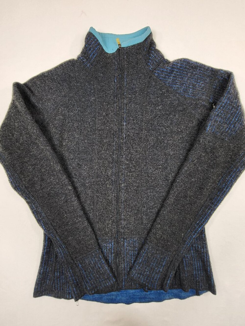 Mountain Hardwear Wool Blend Full Zip Jacket Sweater Charcoal Blue Womens Small
